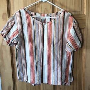 a new day Women's Linen Blend Striped Popover Top - Sz M